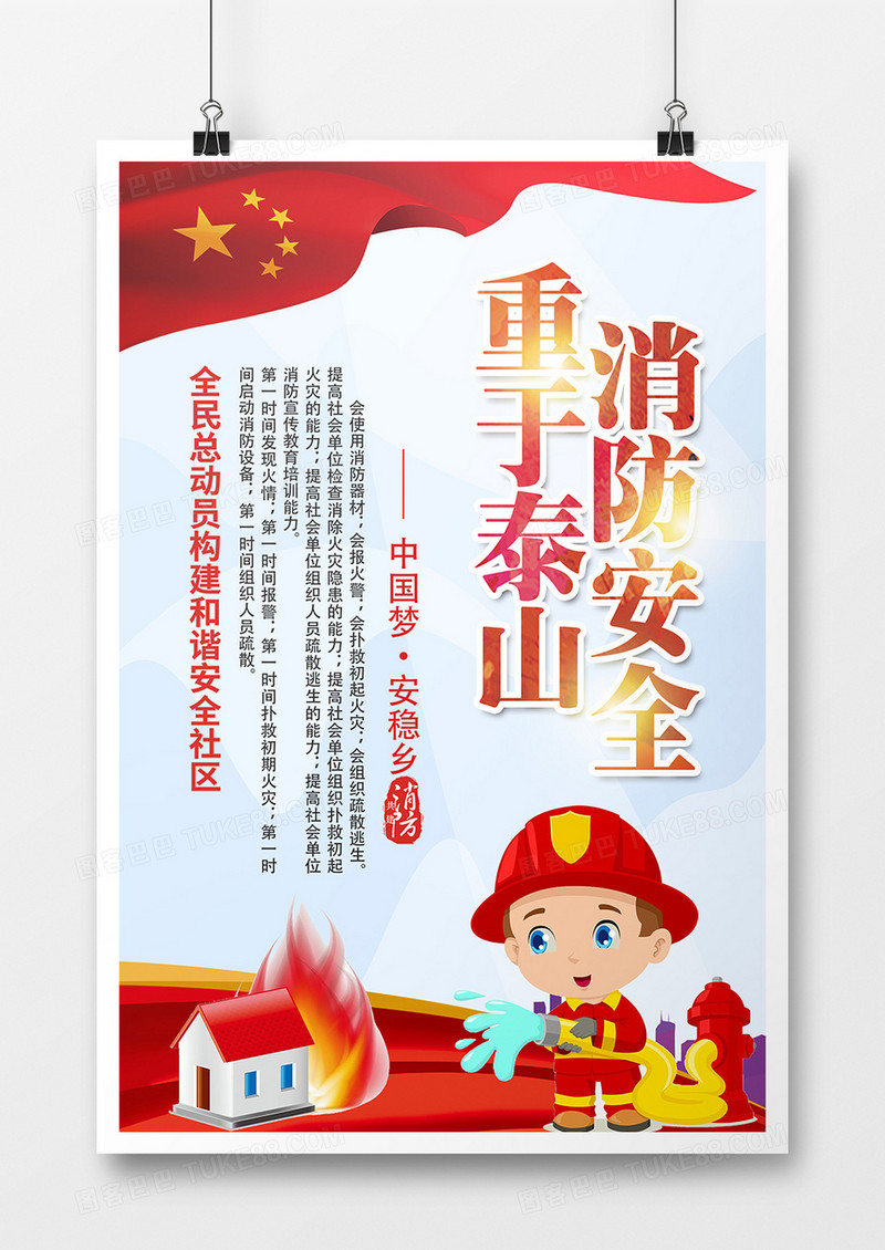 全名消防宣传知识创意海报设计消防安全 重于泰山