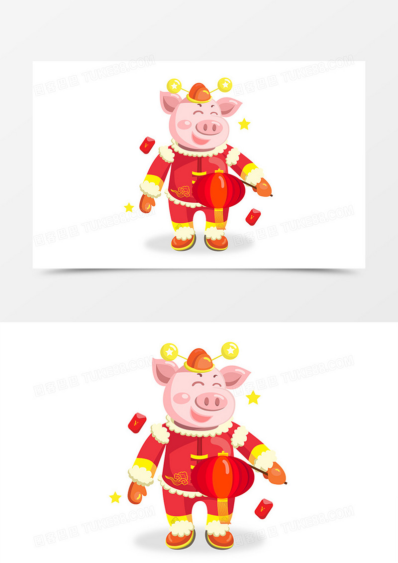 2019猪年新年大吉提灯笼猪卡通形象