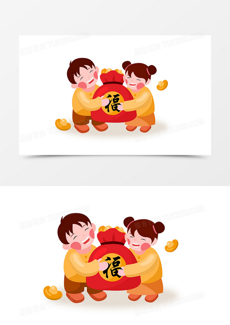 新年可爱男孩女孩报福袋送福春节卡通形象