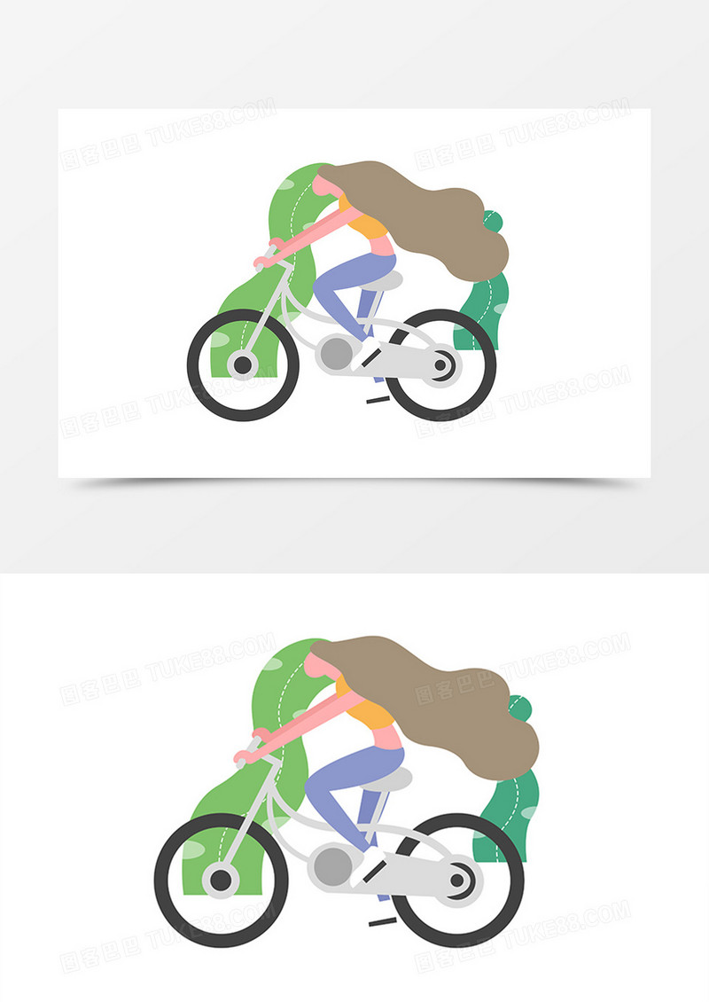 骑自行车女孩卡通元素