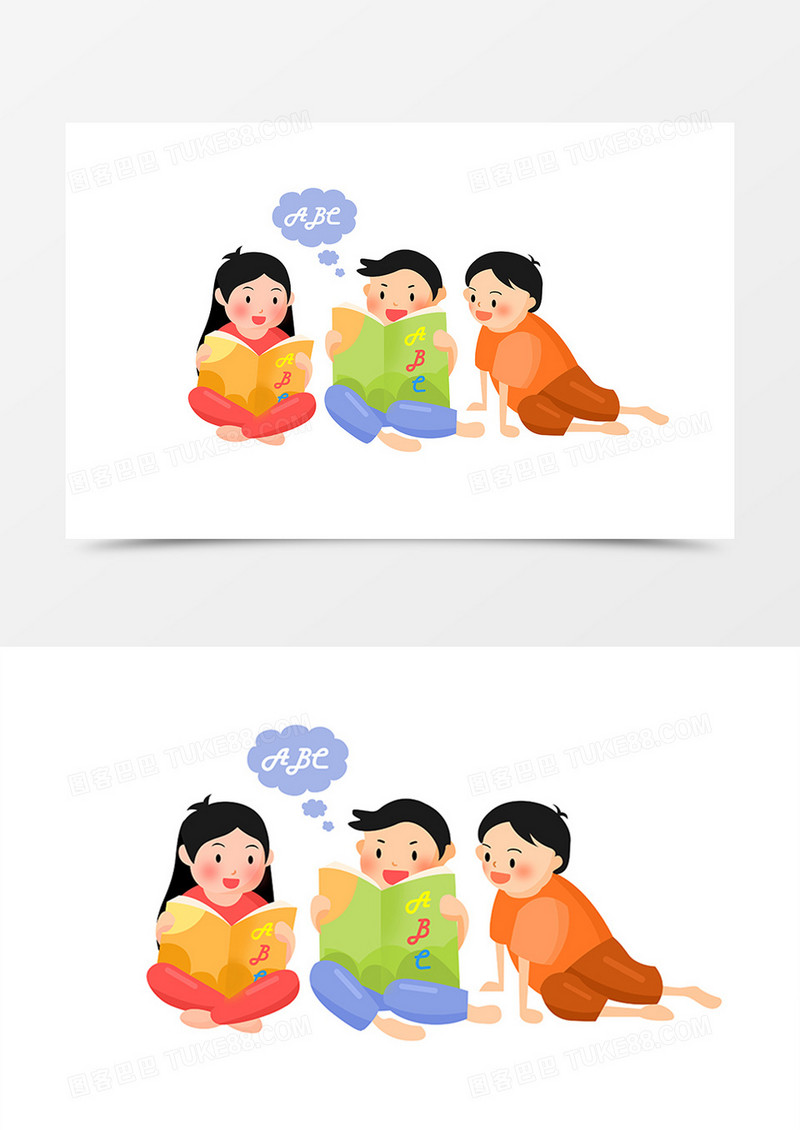 卡通可爱孩子学英语读书元素