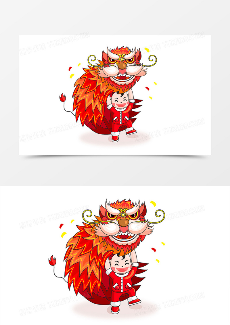 节日喜庆风红色舞狮男孩卡通形象