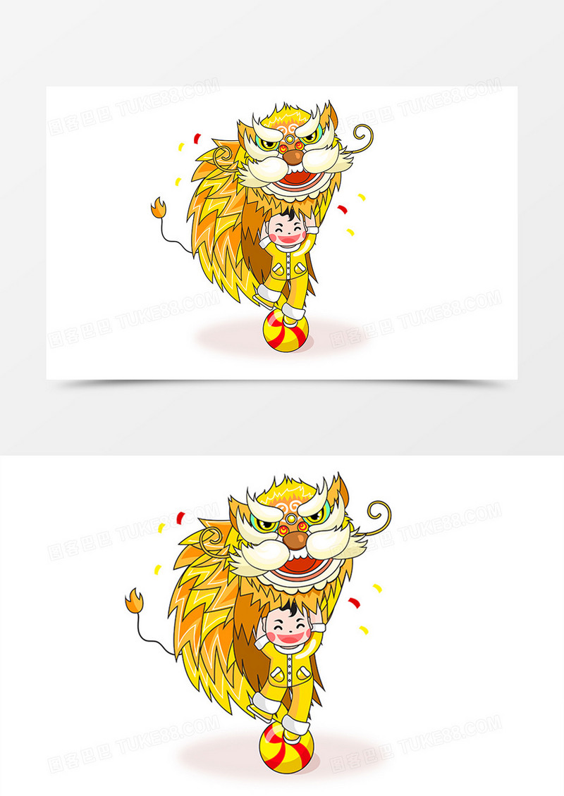 节日喜庆风黄色舞狮男孩卡通形象