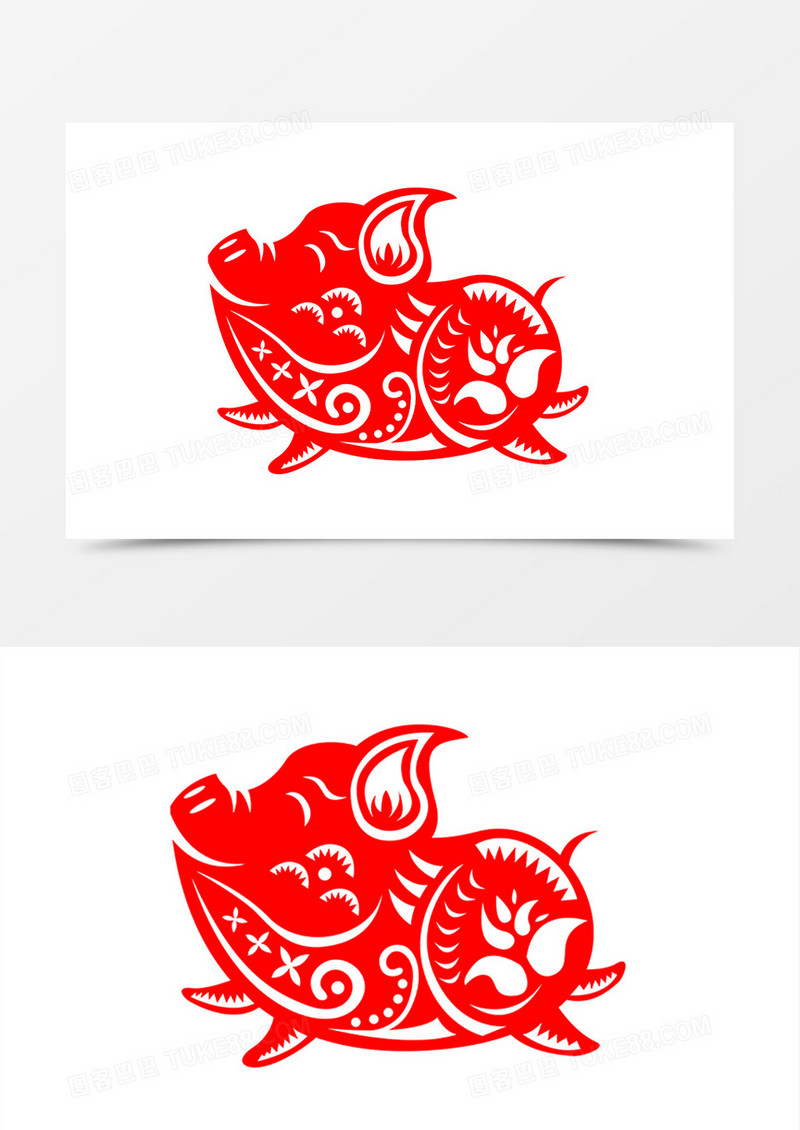 中国风红色剪纸传统小猪素材