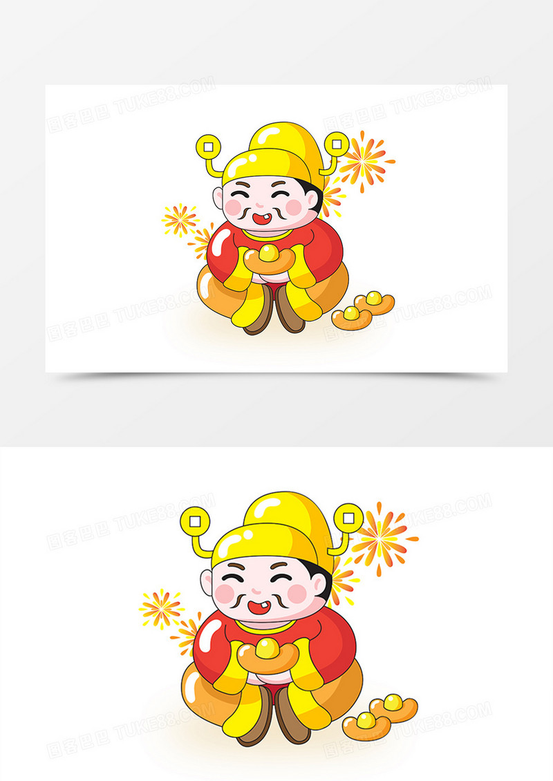 诙谐抱元宝送财财神卡通形象