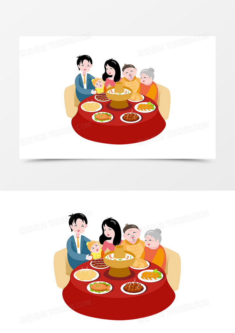 喜庆团圆年夜饭卡通形象素材