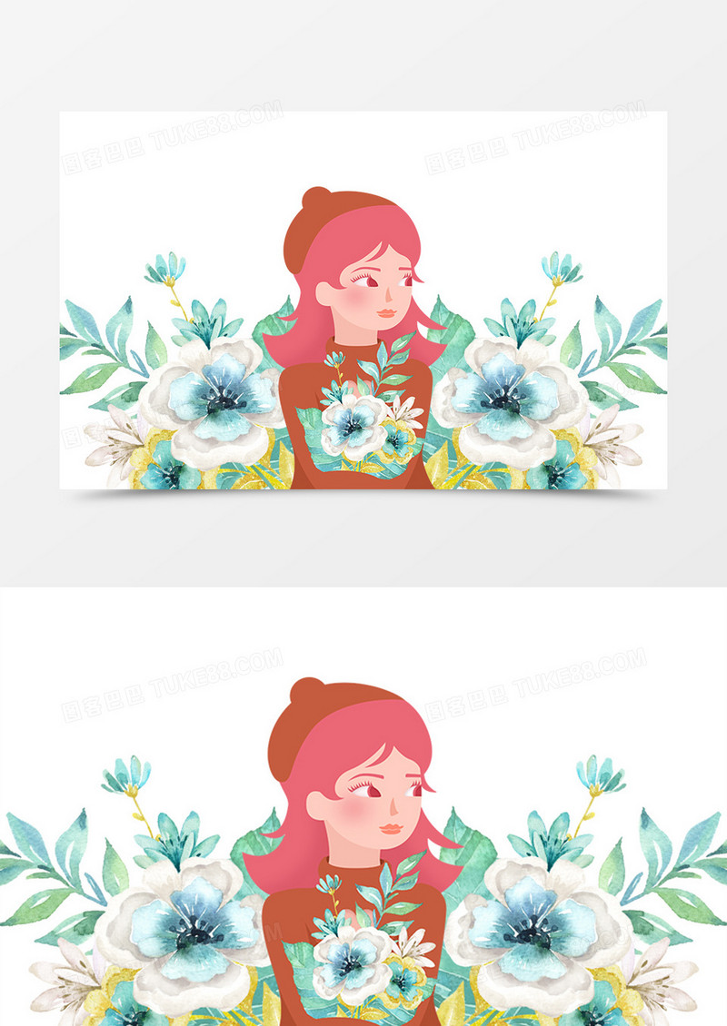 捧花可爱粉发少女