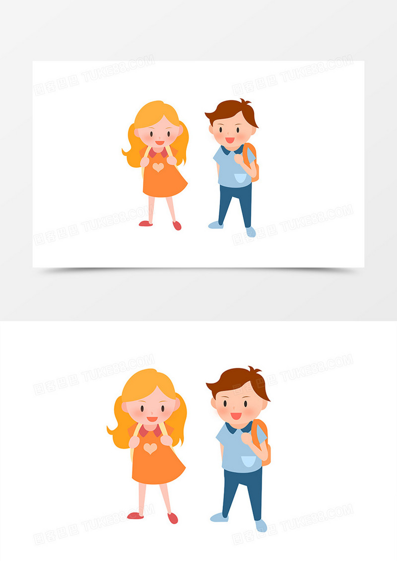 男孩女孩一起去上学元素